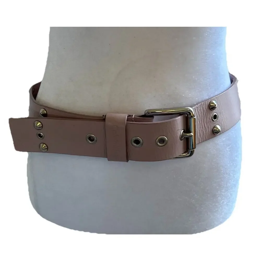 Vintage Y2K Pink Belt Leather Studded Chunky Heavy Holes Punk 90s Women S Retro